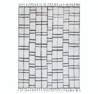 White Charcoal Geometric Moroccan Beni Ourain Wool Rug For Bedroom LIVINGROOM KIDS ROOM