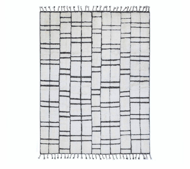 White Charcoal Geometric Moroccan Beni Ourain Wool Rug For Bedroom LIVINGROOM KIDS ROOM