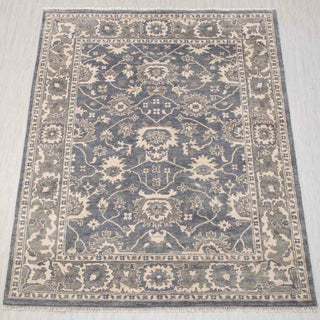 Wool hand-knotted rug in charcoal grey, ivory, and taupe with Persian floral design, 8x10.