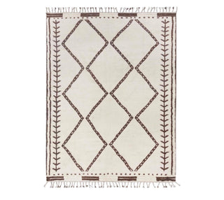 Cream Brown Modern Moroccan Bohemian Rug Beni Ourain Berber Shag Boho Hand Knotted Wool Rug
