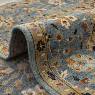 Ziegler-style hand-knotted rug with classic floral motifs in aqua, beige, rust tones, 8x10 size