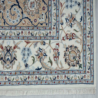 large Modern classic hand-knotted rug in ivory and blue with curvilinear floral pattern, 